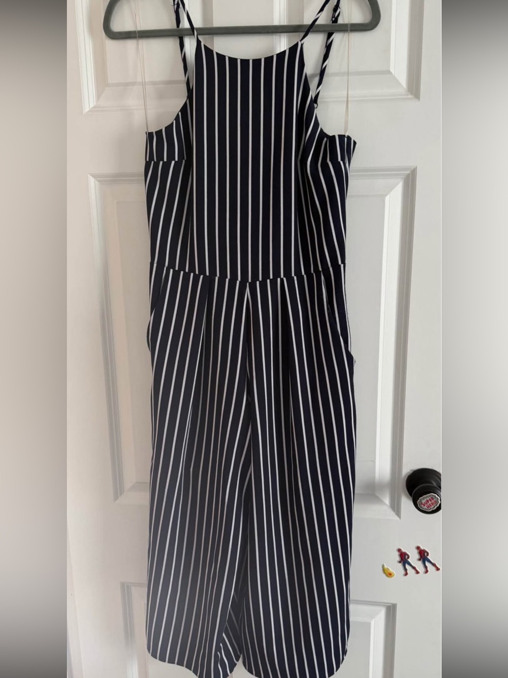 Dry Goods Navy and White Vertical Stripe Jumpsuit